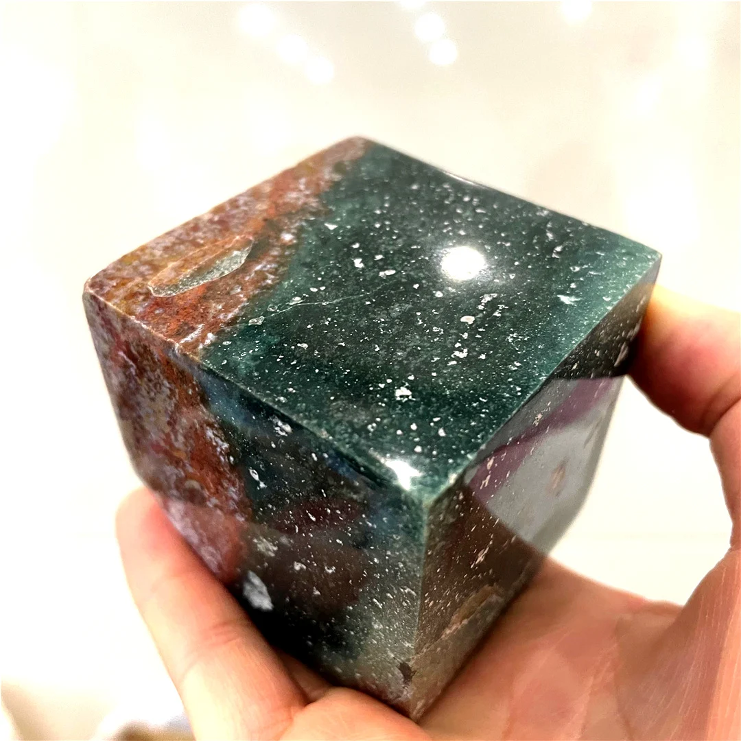 New Arrival Mineral Products Natural Crystals Cube Ocean Jasper Heptahedron Desk Ornament Scenery Stones Reiki Decorative Crafts