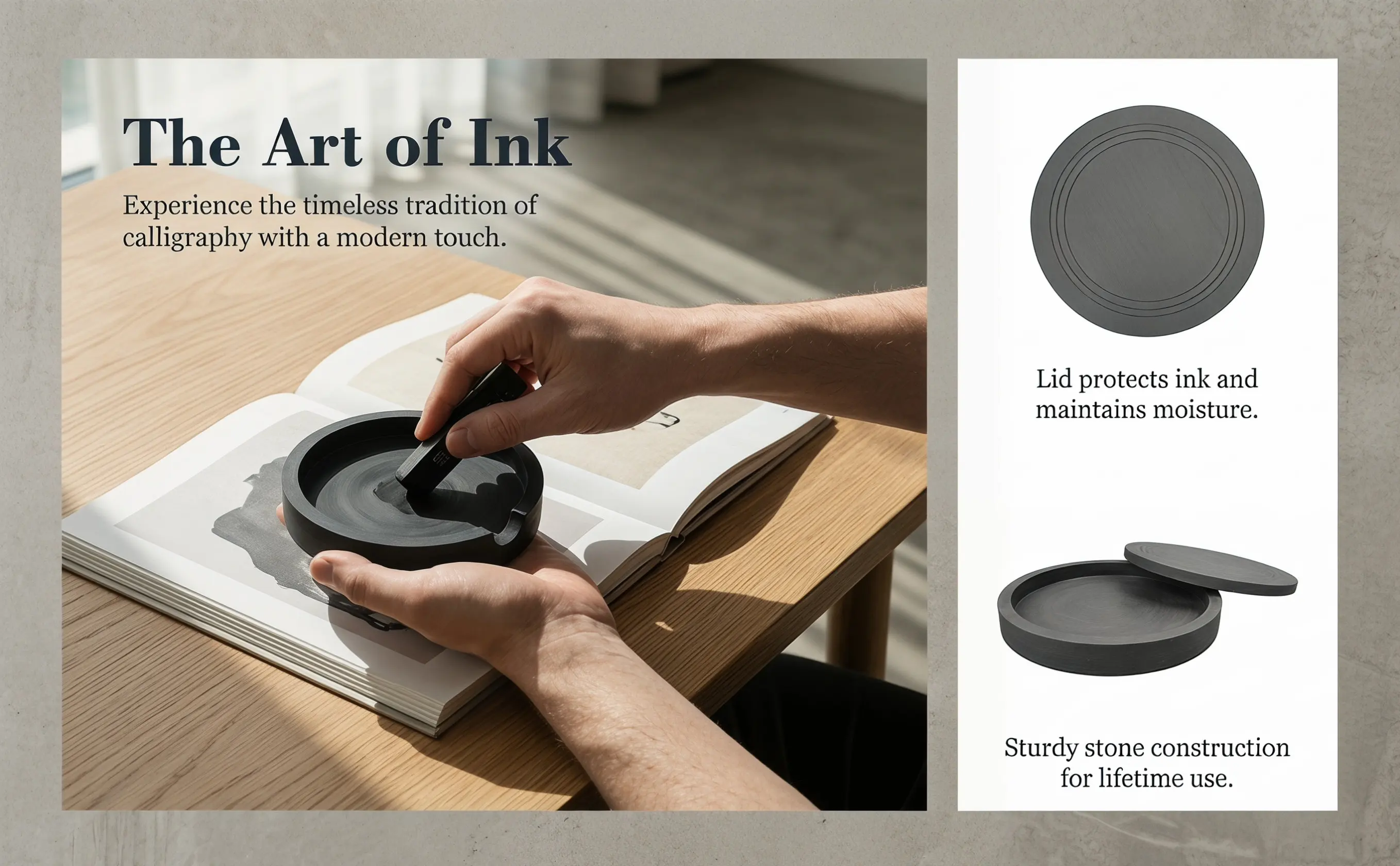 4 Inch Chinese Traditional Calligraphy Inkstone Round Ink Grinding Stone Inkstone Portable Traditional Painting Accessory