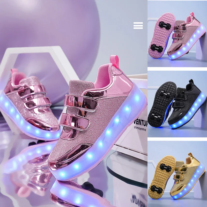 

Flashing roller Shoes With Skates Parkour For Children 4 Wheels Roller Skate Shoes For Kids Girls and Boys Casual Sneakers