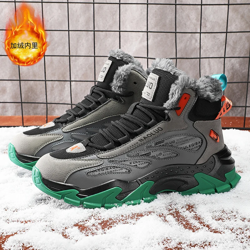 

Men's Winter Boots Warm Waterproof Non-Slip Plush Sneakers Shoes - Winter Slippers Male Tenis Boots