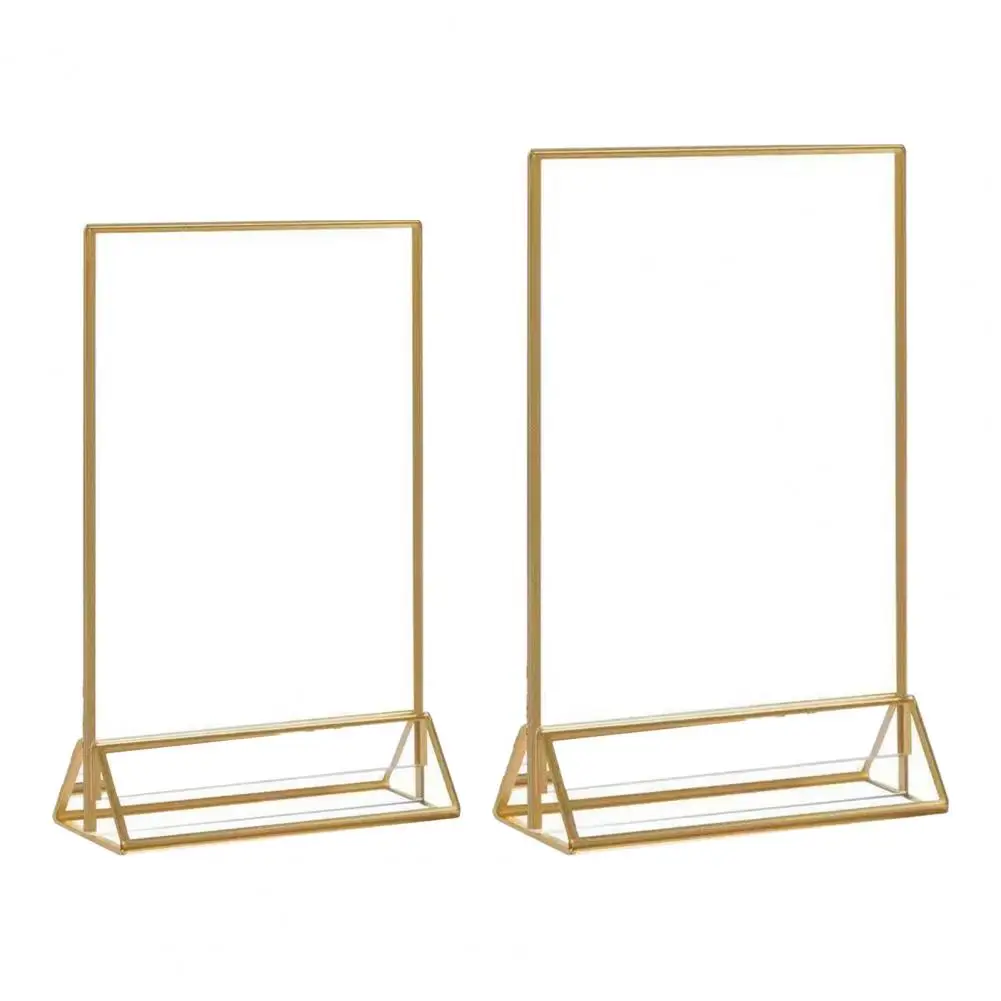 Display Sign Holder Double-sided Acrylic Sign Holder with Gold Frames for Wedding Table Numbers Menu for Flyers