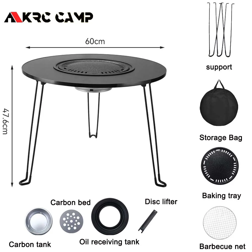 KRC CAMP Folding Barbecue Round Table Stove Portable Camping BBQ Charcoal Grill With Storage Bag Patio Tea Boiling 2024