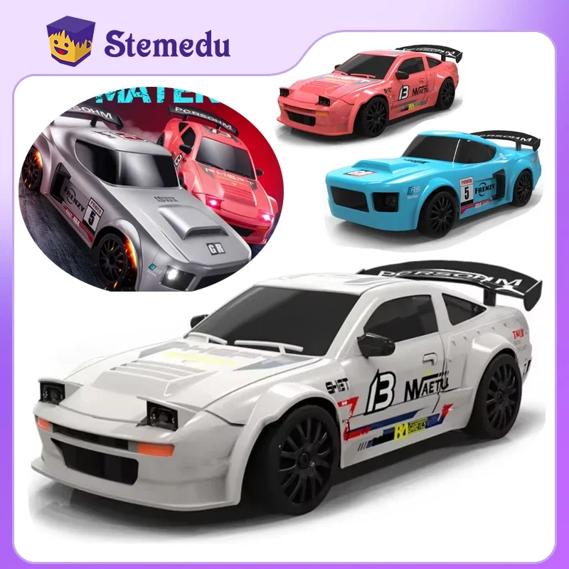 

Mini RC Electric Car Model 1/24 Scale 2.4G 4WD Drift with Lights Controllable Two Speed Switching 15km/h Boy Gift RTR Version