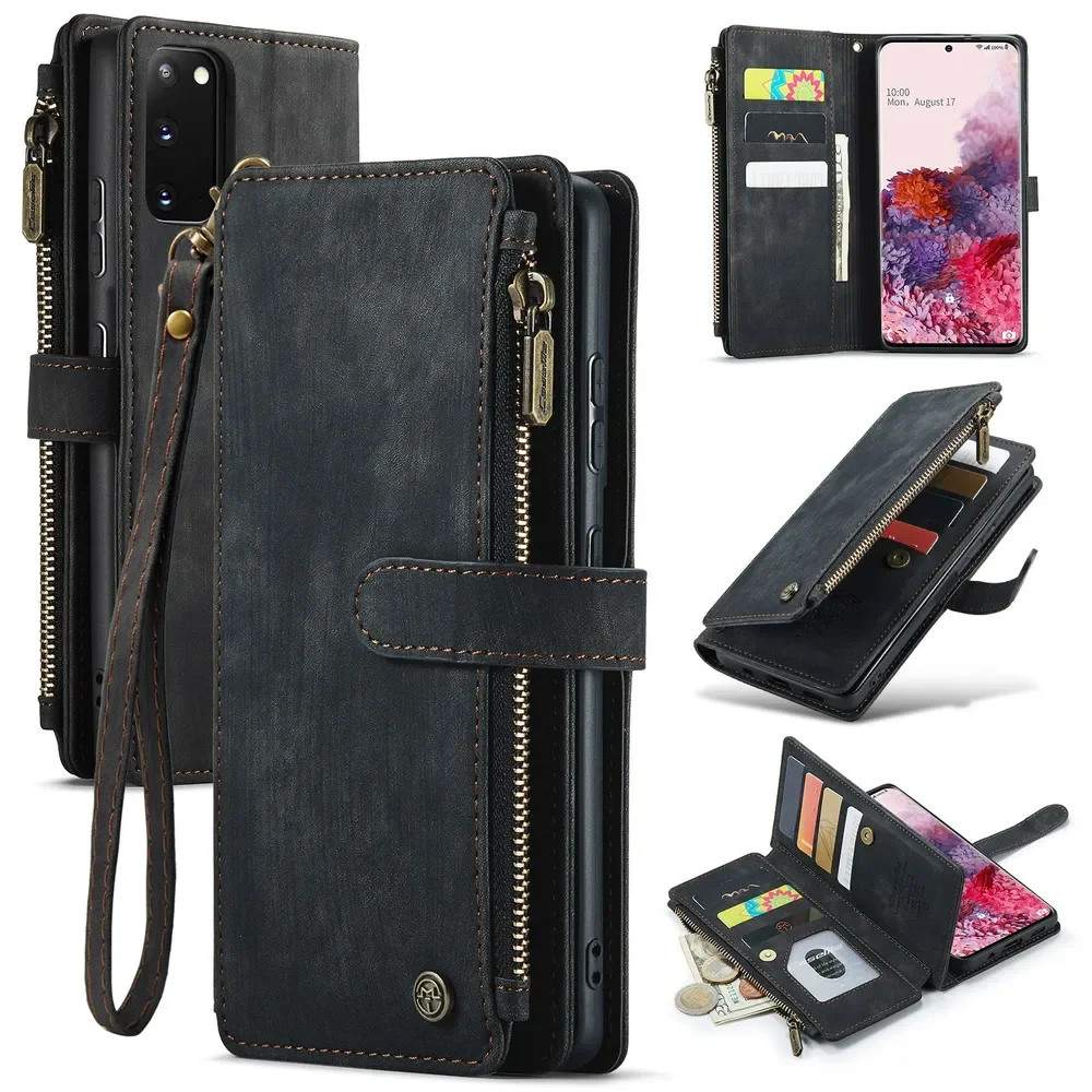 

Multi-card Slot Zipper High-end Leather Wallet Mobile Phone Case For Samsung Galaxy S20 Phone Bag