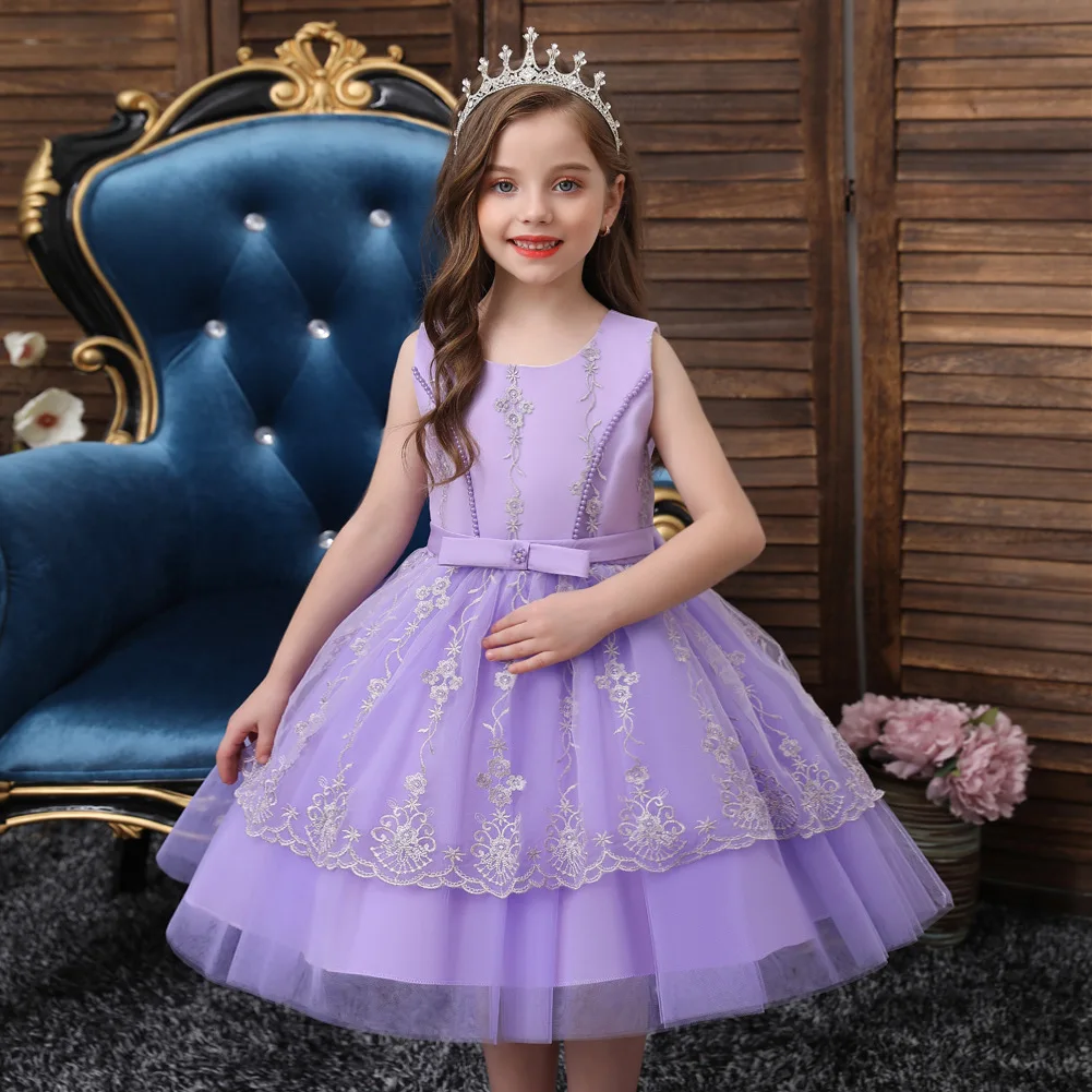 Baby Girls Party Party Princess Dresses For Christening Graduation Preschool 2 3 8 10 Years Children\'s Presentation Lilac Dress