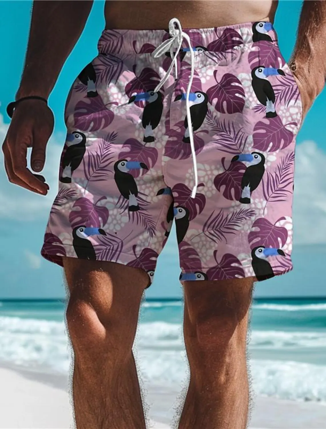 Summer Hawaiian Style Men's Resort 3D Printed Board Shorts Swim Trunks Elastic Waist Drawstring Aloha Holiday Beach