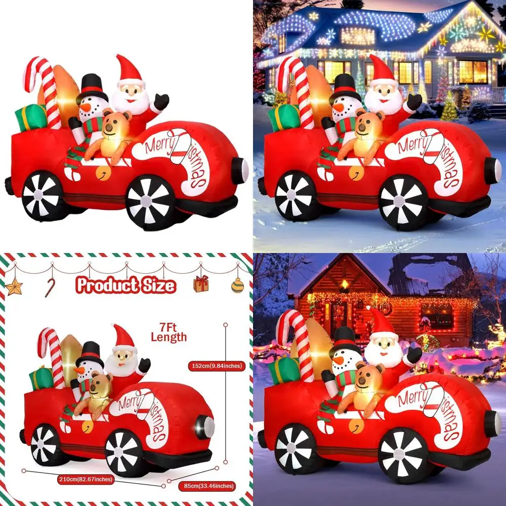 

7-Foot Tall Inflatable Santa, Snowman & Bear Outdoor Christmas Decoration with LED Lights