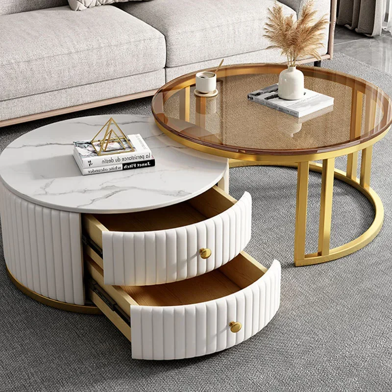 

Apartamento Glass Coffee Table Living Room Wood Nesting Drawers Low Table Luxury Floor Mesas Auxiliares Balcony Furniture FGM