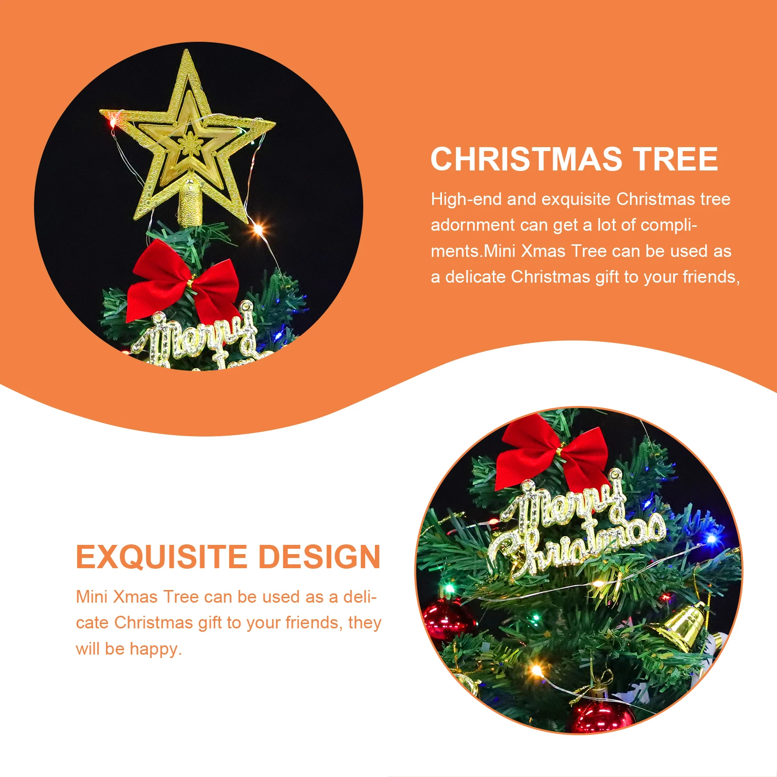 

Mini Christmas Tree for Desk with Lights Artificial Xmas Trees Decorations Miniature