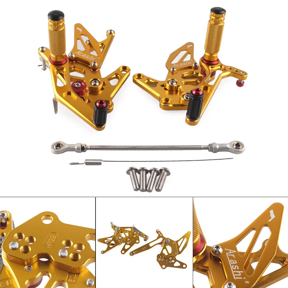 1Pair Gold Motorcycle Adjustment Front Rider Rearset Foot Pegs Rest Footrest For Suzuki Hayabusa GSX1300R 1999-2020 CNC Aluminum