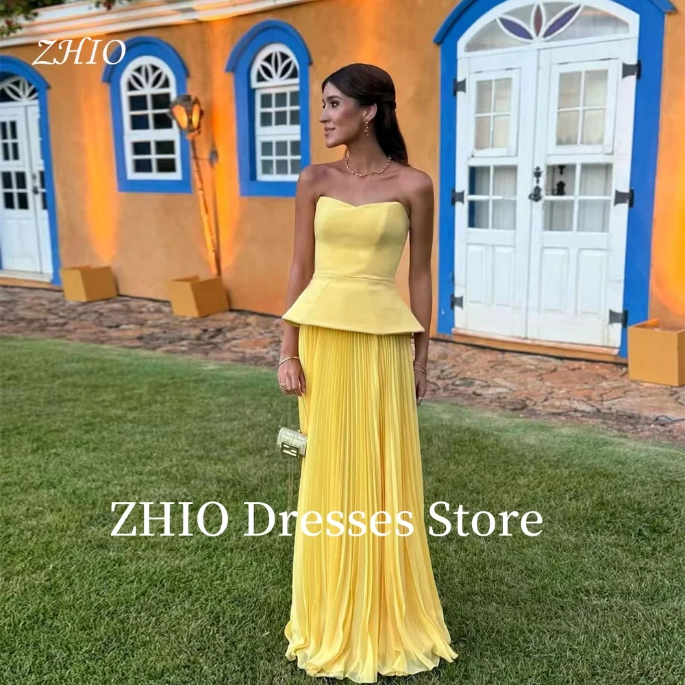 

ZHIO Elegant Yellow Evening Dress Tiered Strapless Floor Length Saudi Arabic Cocotail Prom Gown Wedding Party Dresses Customized