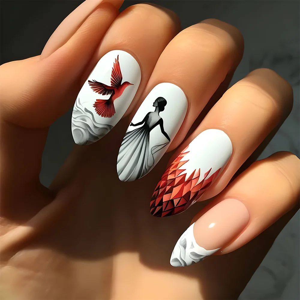 2026 New Minimalist Beauty Ocean Nail Art with a High-End Feel; Seagull Painted Art Wearable Nails