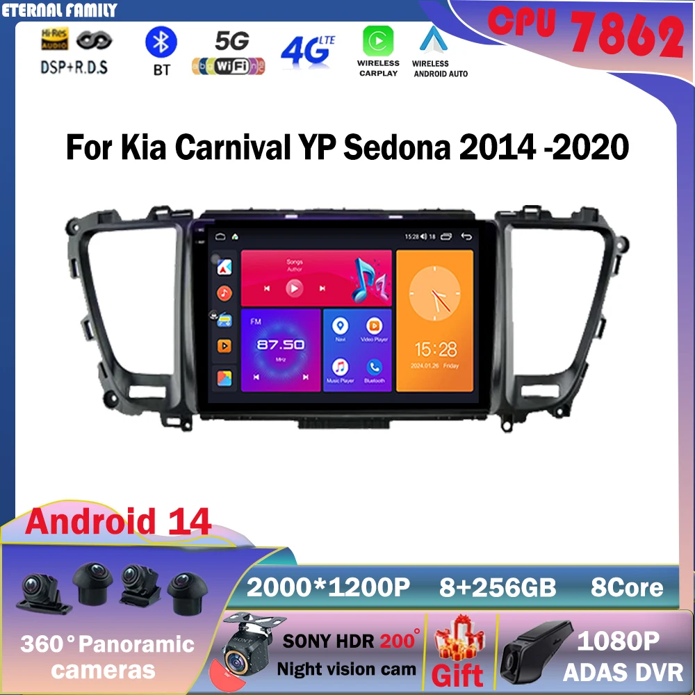 

Автомагнитола на Android 14 для Kia Carnival YP Sedona 2014, 2015, 2016, 2017, 2018-2020, 4G, GPS, стерео