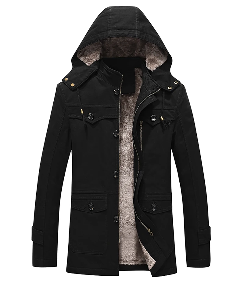 Military Cargo Coat Mens Thick Warm Man Jacket Winter Parkas Casual Cotton Padded Jacket Male Multi-Pocket Fur Hoodies Men Parka