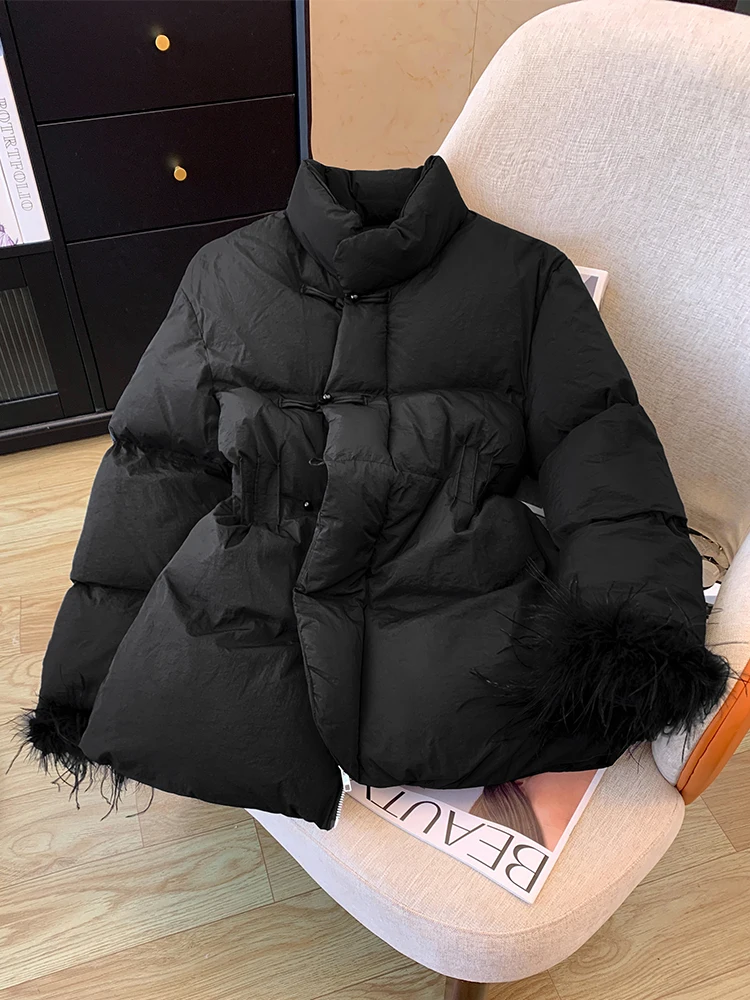 

Новая китайская утепленная зимняя куртка из хлопка и пуха для женщин больших размеров, черное пальто на пуговицах с поясом, ретро-стиль для повседневной носки
