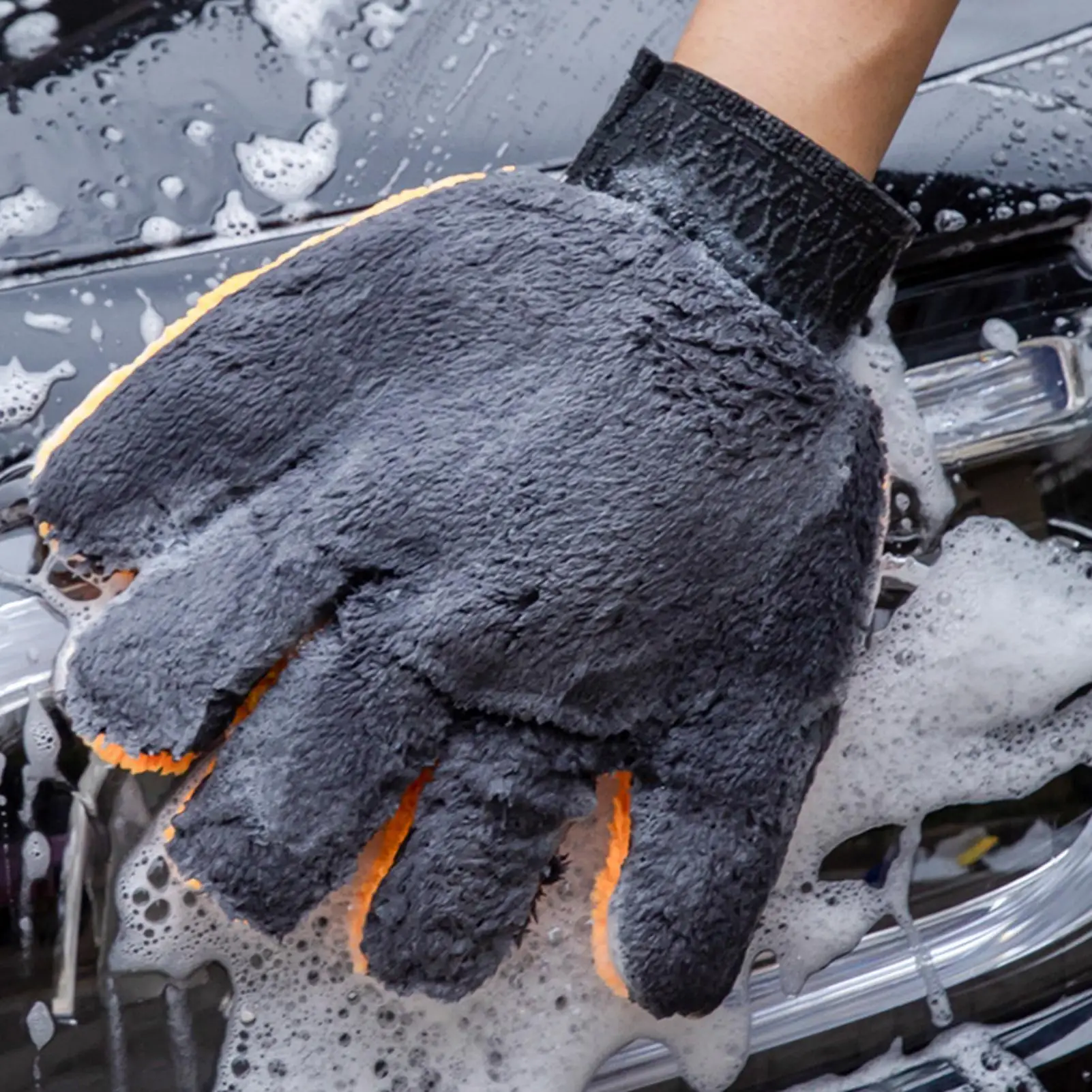 Bear-Paw shape Car Wash Mitt Coral Fleece Five-Finger auto cleaning Mitts Scratch Wash Glove for Automotive Vehicle cleaning view 6