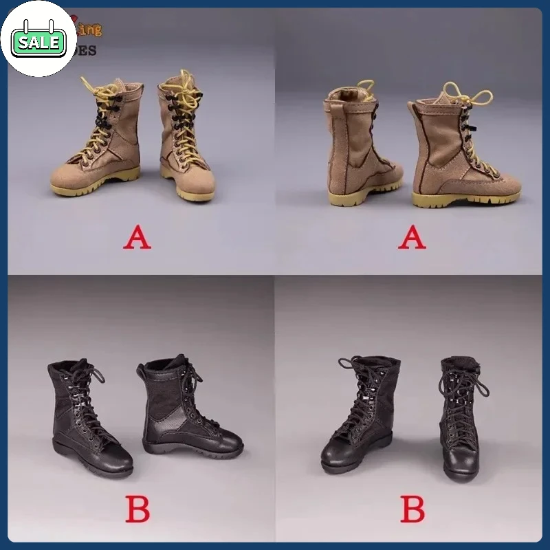 

1/6 Male Soldier Desert Combat Boots Hollow Lace Up Black/sand Color Boots Model for 12" Action Figure Detachable Feet Doll