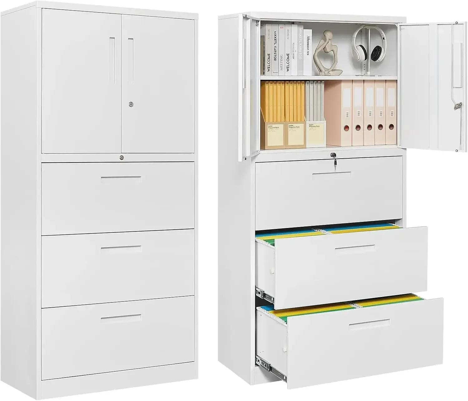 3-Drawer Metal File Cabinet, Lateral Vertical Filing Cabinets for Home Office, Locking Cabinet with Storage Shelves, Legal/Lette