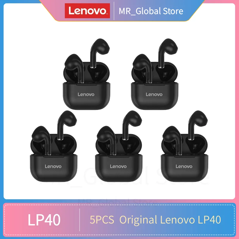 

5PCS Lenovo Original LP40 Wireless Earphone TWS Bluetooth Earphones Sport Headset Touch Control Dual Stereo Noise Reduction Bass