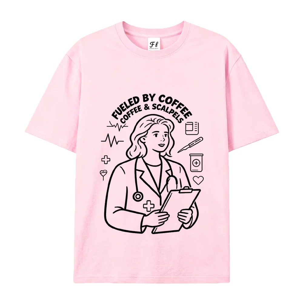 Funny Nurse Graphic T Shirt Fueled by Coffee and Scales Medical Healthcare Print Unisex Short Sleeve Casual Tee