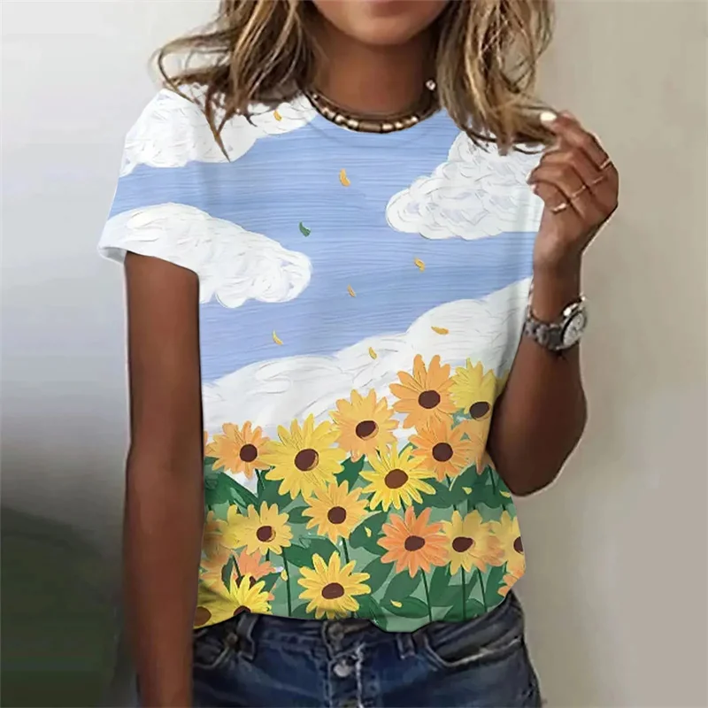 New Harajuku 3D Print Colorful Floral T Shirt Flowers Graphic T Shirts Fashion Tee Shirts Girl Funny Clothing Women Short Shirts