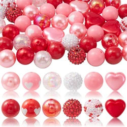 50Pcs 20mm Valentine's Day Theme Beads Pink & Red &Green Bubblegum Beads Acrylic Heart Beads for DIY Jewelry Making Accessories