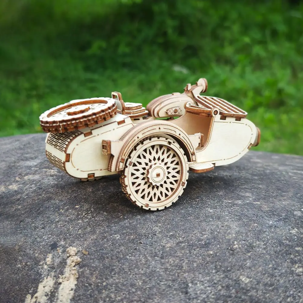 3D driedimensionale houten driewielige motorfiets volwassen speelgoed puzzel assemblagemodel puzzel ornament