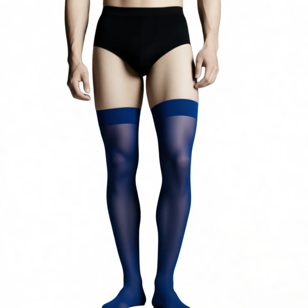 

Navy Blue Silk Stockings for Sexy Men's Knee High Socks Boy Friend Leg Hosiery Black White Transparent Socks Male 2026 Costumes
