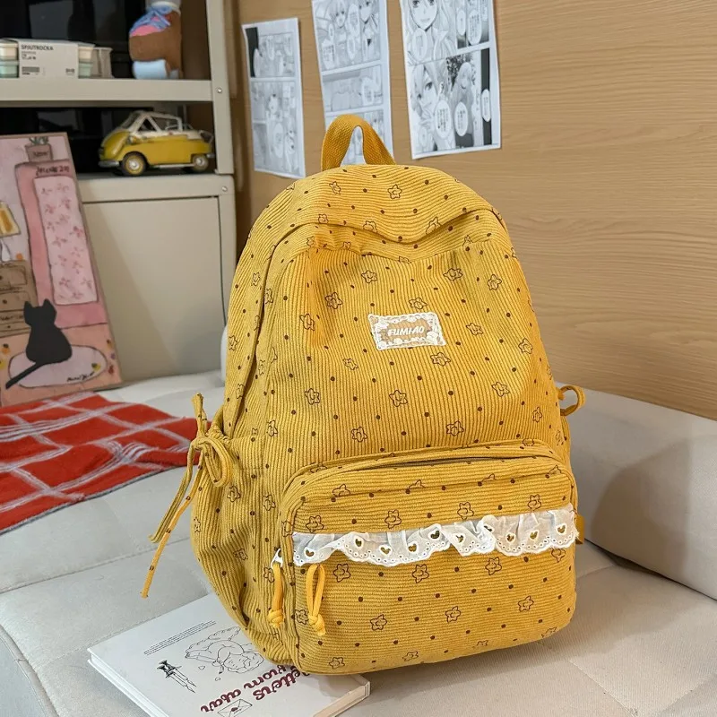 Polka Dot Print Laptop Daypack Lace Trim Kawaii Stuff Y2K Aesthetic Backpack Cottagecore for Travel Commute Women Girls