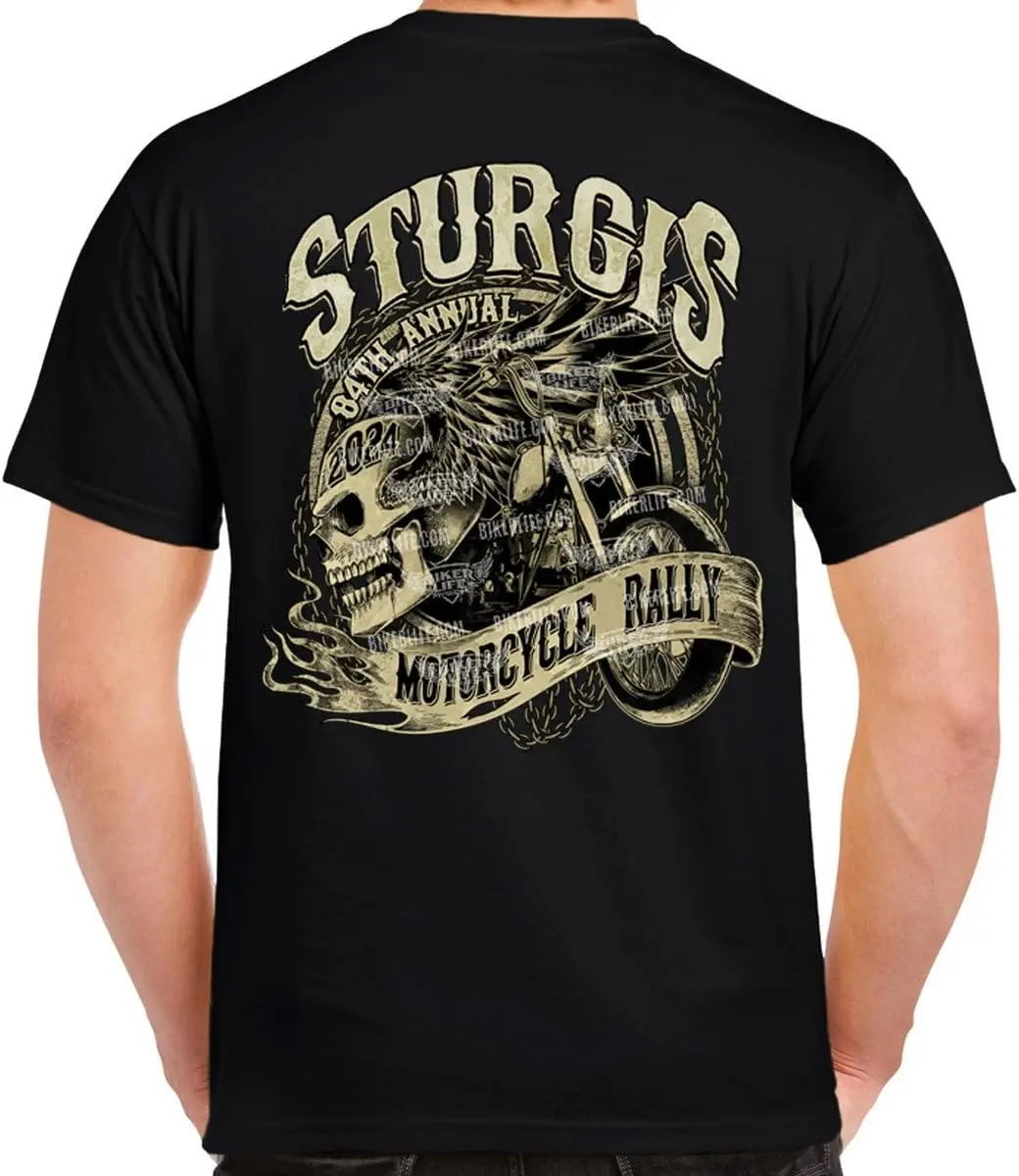 2024 Sturgis Motorcycle Rally Grunge & Chains Skull Wing T-Shirt