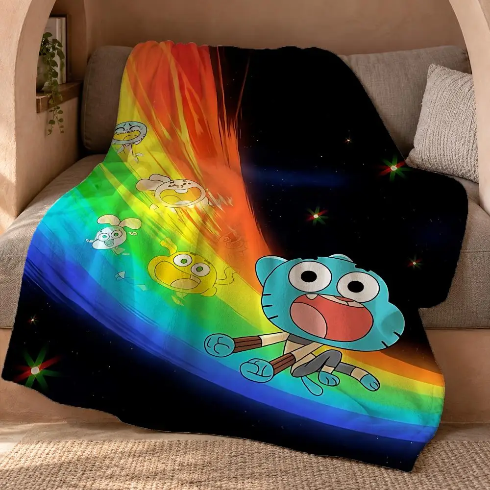 Fashion The Amazing World Of Gumball Anime Throw Double Sided Flannel Throw Blanket Soft Travel Camping Sofa Bed Home