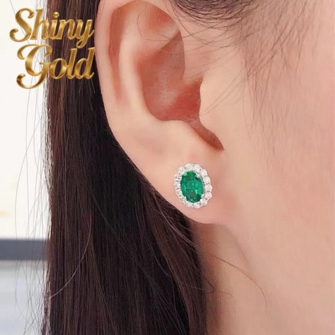 

ShinyGold 18K White Gold 1Ct 7*5mm Each Oval Cut Lab-grown Emerald Diamond Stud Earrings AU750 Jewelry For Women E073
