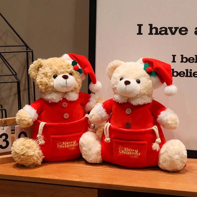 32cm Pluszowa Torba do Przechowywania w Kształcie Misia, Zabawka Pluszowa, Poduszka Świętego Mikołaja, Miękka Wypchana Maskotka, Uroczy Pluszak Festiwalowy, Prezent Świąteczny, Dekoracja Domu na Boże Narodzenie