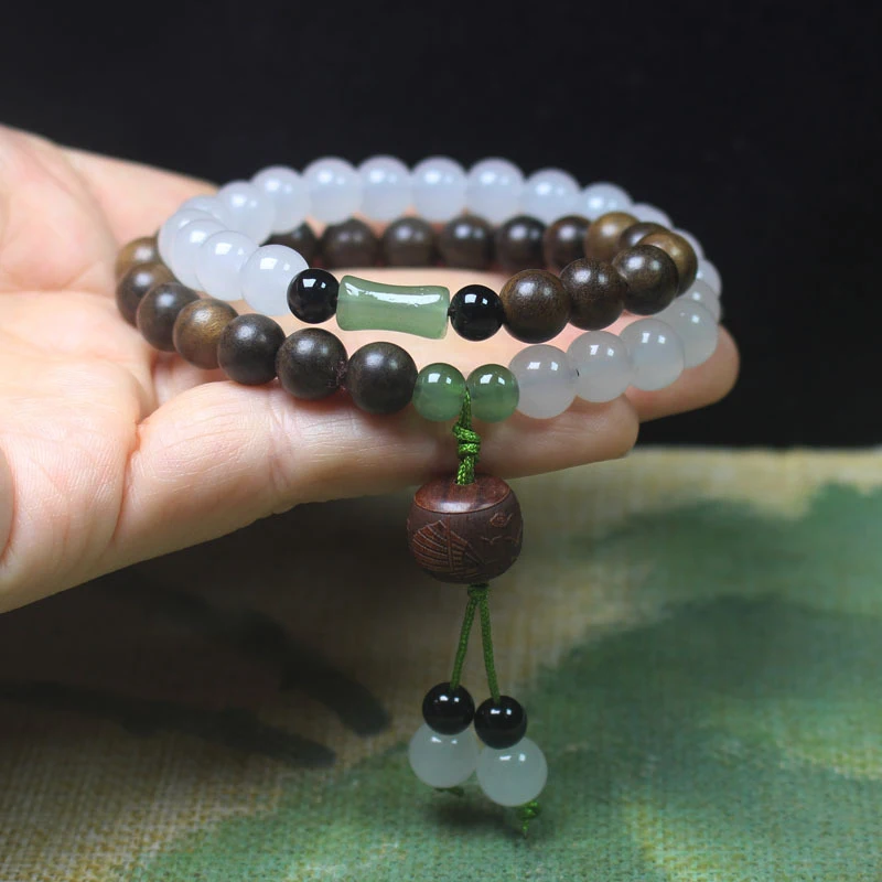 Sheng Guibao 8mm -Circle Double-Combination Buddhist Bracelet, Smooth Sailing , Chinese Style Wooden Prayer Bead