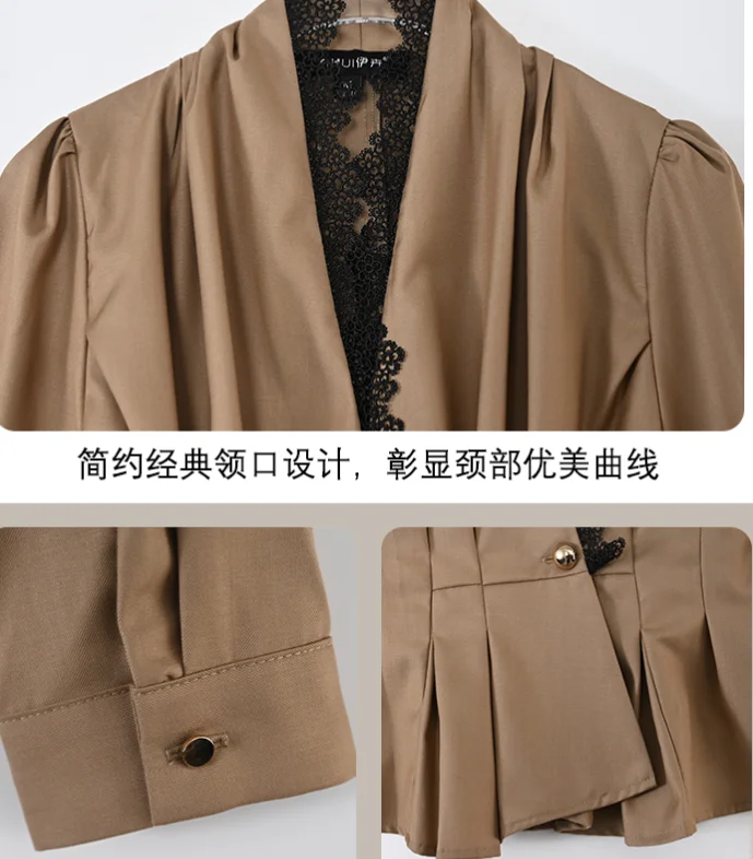 Autumn 2021 Women Blazer jacket Elegant Slim Patchwork Lace Suit Blazer V-neck Long Sleeve Single Button Office lady shirt