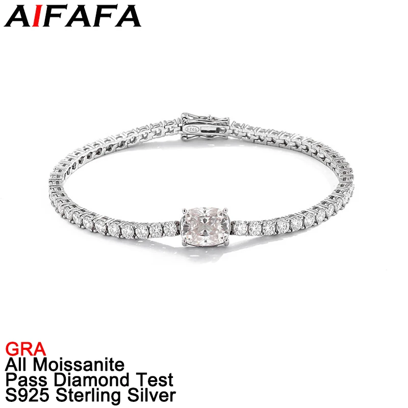 AIFAFA 4 Carat Radiant Cut All Real Moissanite Tennis Chains Bracelet S925 Silver Hand Chain Jewelry Pass Diamond Test GRA