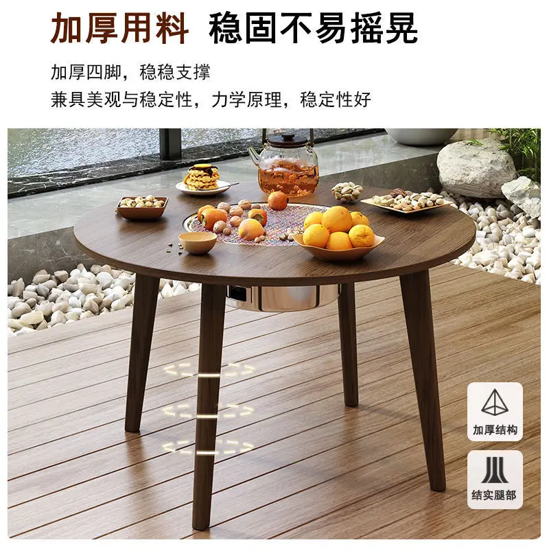 Internet celebrity tea table balcony charcoal grill grill, round convenient coffee table