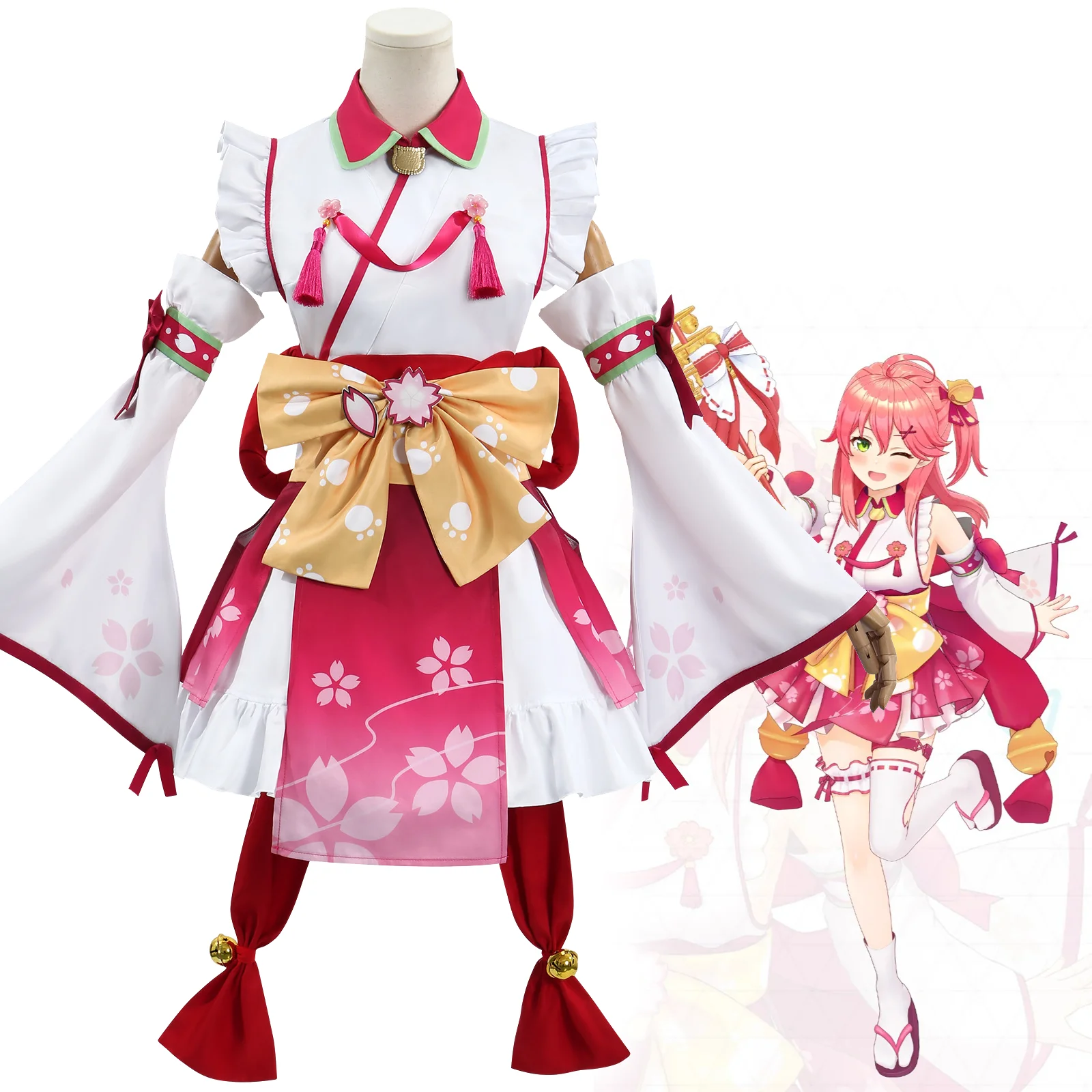 VTuber Sakura Miko Cosplay Costume Adult Women Kimono Cute Uniform Full Set Accessories Suit Halloween Party Outfits