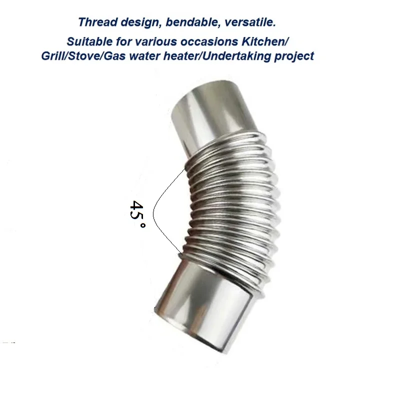 45 °   50-120mm Filettatura in acciaio inossidabile Gomito Tubo di ventilazione Connettore Raccordo di scarico Testa angolare per cucina