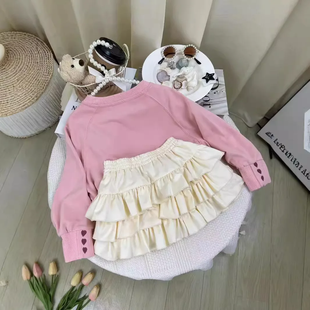 Children's Clothing Sets Love Embroidered Top + Cake Skirt 2pcs Sets Kids Clothes for Girls Baby Girl Outfit Set