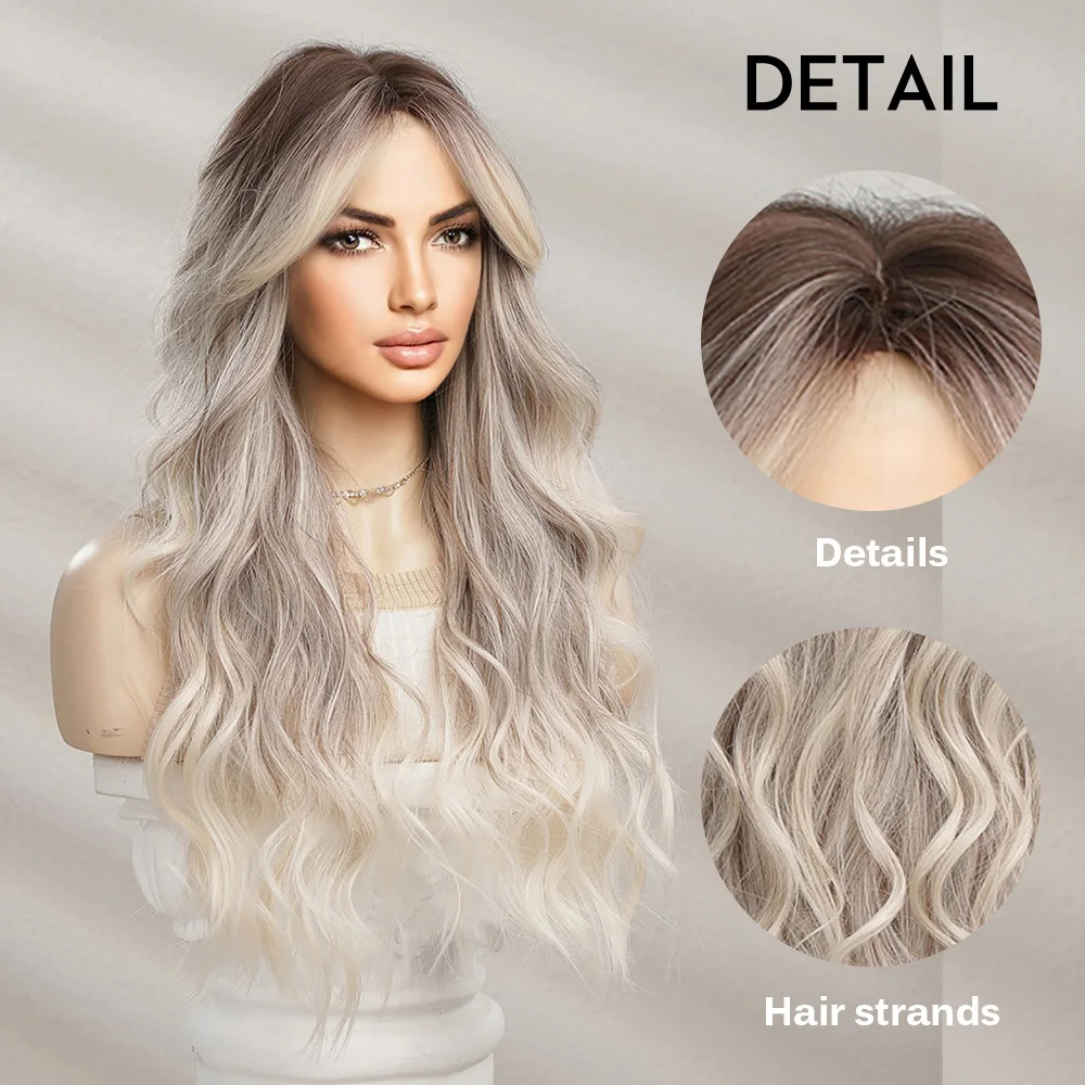 oneNonly  Long Blonde Grey Silver Wig Synthetic Wigs with Bangs Natural Women Party Dresses Very Cheap Hair Wigs for Women