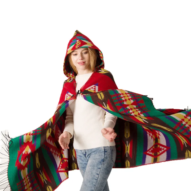 Hooded Cape Shawl Bohemian Ethnic Style Hooded Winter Clothing Shawl Christmas Gift Birthday Gift