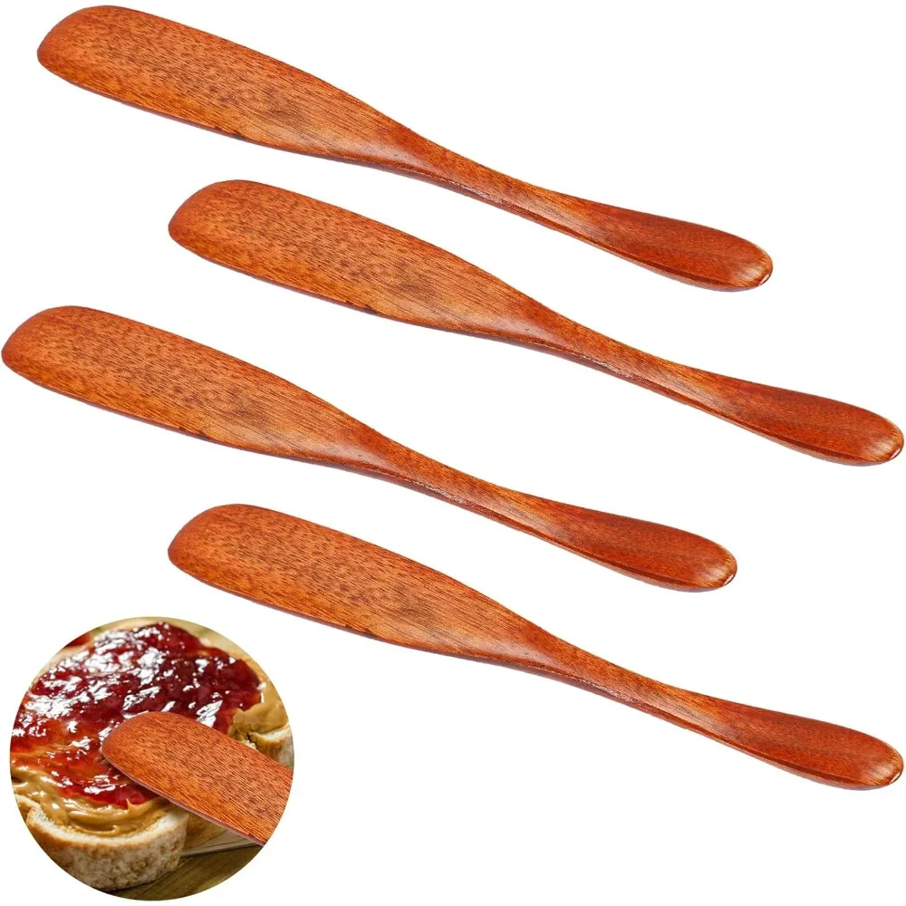

4 PCS Wooden Butter Knife, 6 Inch Jelly Cheese Spreader, Mini Wooden Spatulas for Kitchen, Camping, Picnics