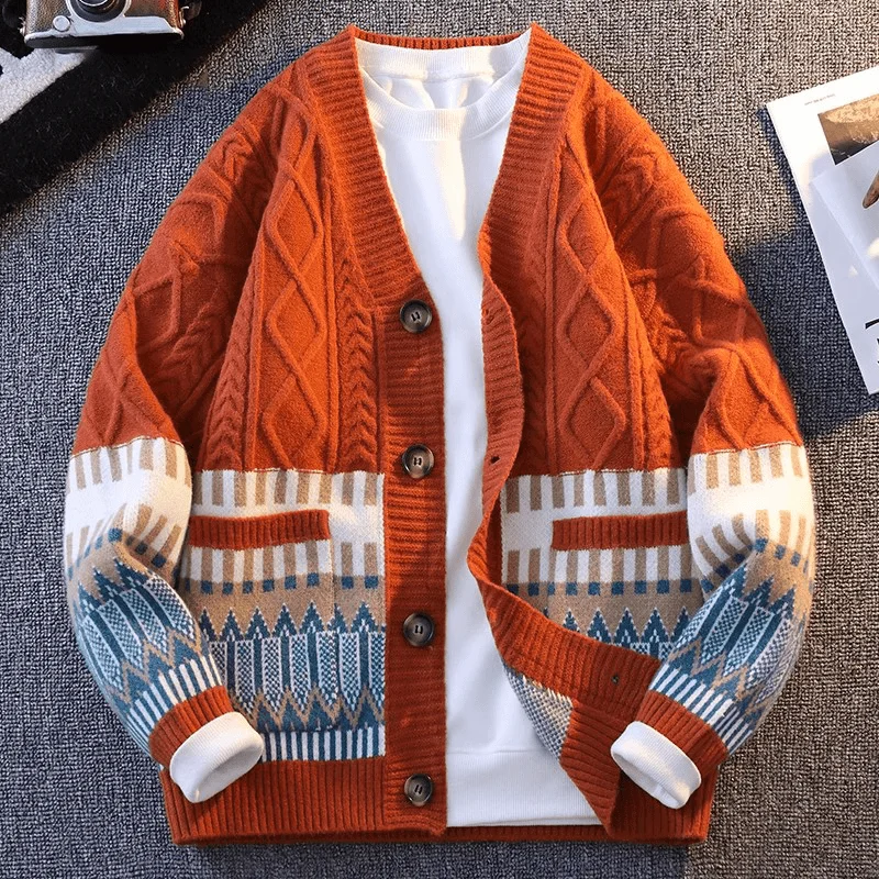 

Large Size Casual Japanese Sle Knitted Sweater Men's Loose Fit Comfortable V-Ne Button-Up Coat Warm Faionable Winter Ou...