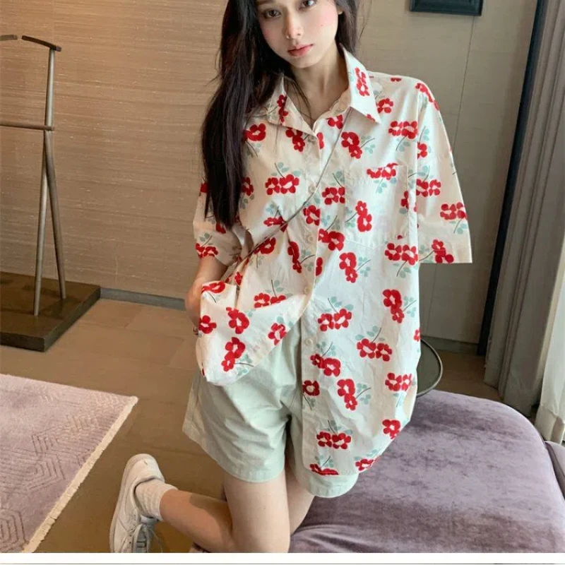 Summer New Thin Preppy Style Loose Shirt Tops Casual Polo Neck Short Sleeve Youth Vintage Blouse Fashion Korean Women Clothing