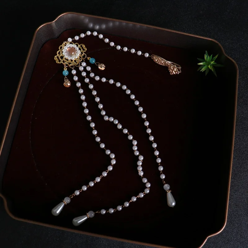 New Chinese Style Alloy Pearl Tassel Waist Pendant For Hanfu Ma Mian Skirt Warring States Robe Cosplay Daily Wear Waist Charms