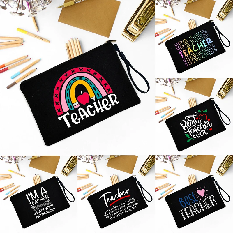 Teacher Gifts Merci Maitresse Travel Cosmetic Bag Handbag Organizer Small Makeup Pouch Wallet Pencil Pouchs Toiletry Bags Kits