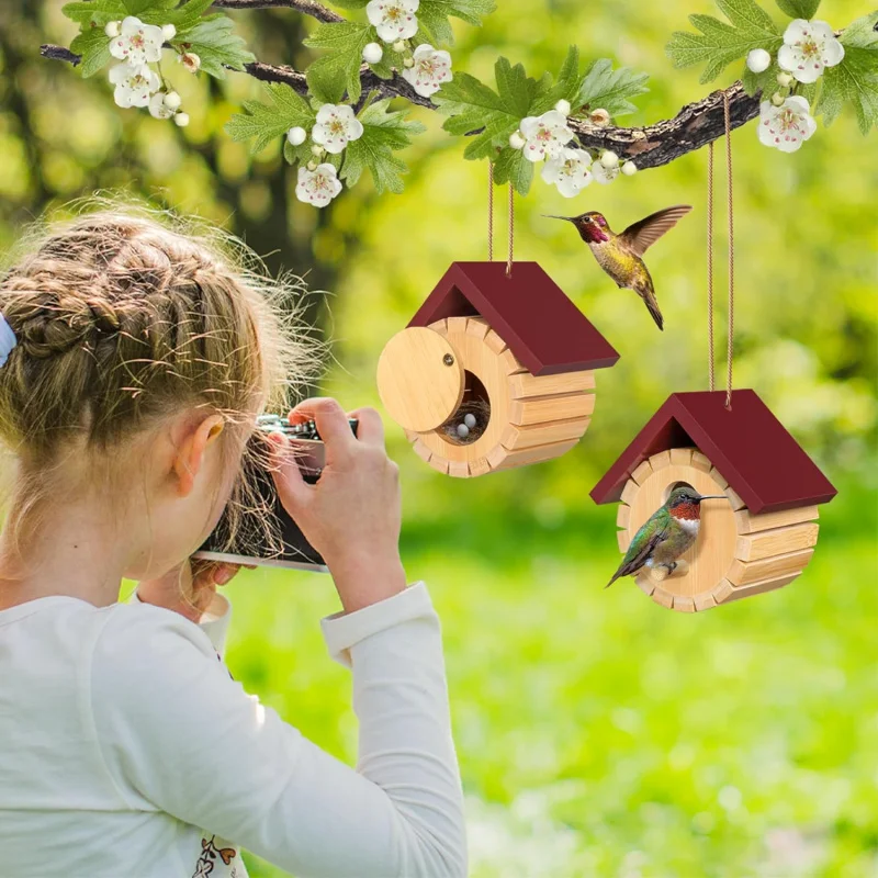 Date red bucket 2 Hummingbird House Kit, Hummingbird Houses Humming Birds Nesting, Wooden Spray Painted Hummin