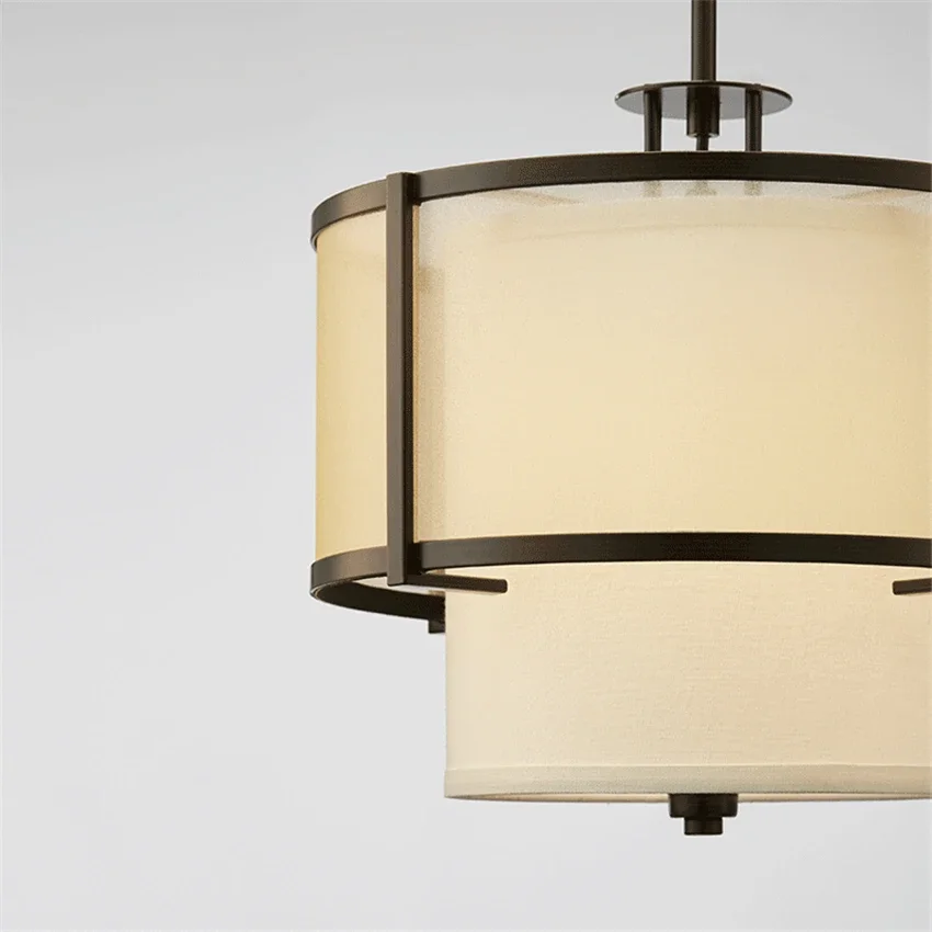 Modern Double Layer Fabric Simple Pendant Lights Living Room Study Art Lighting Bedroom Home Decoration Art LED Pendant Lamps