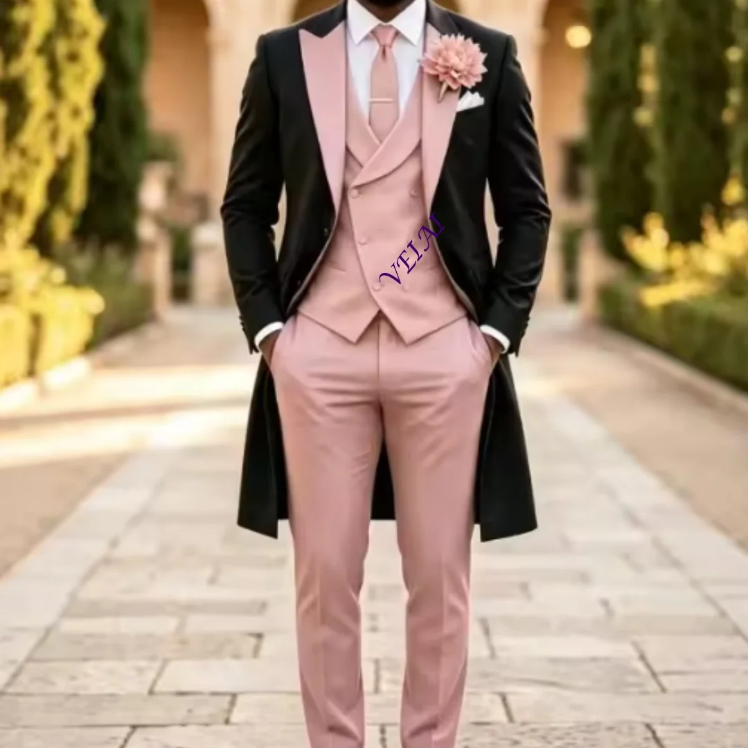 CustomizedVintage Long Formal Wedding Tuxedo for Groom Tailor‑Made Suits Men Three‑Pieces Jacket Vest Pants for Prom Evening Par
